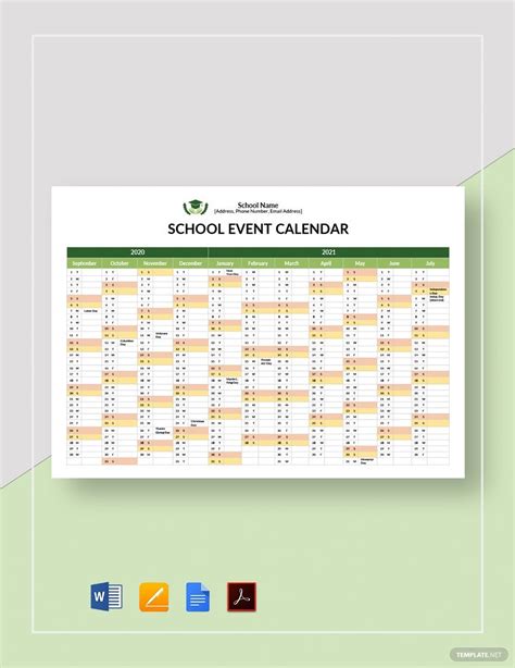 school event calendar template google docs word apple pages
