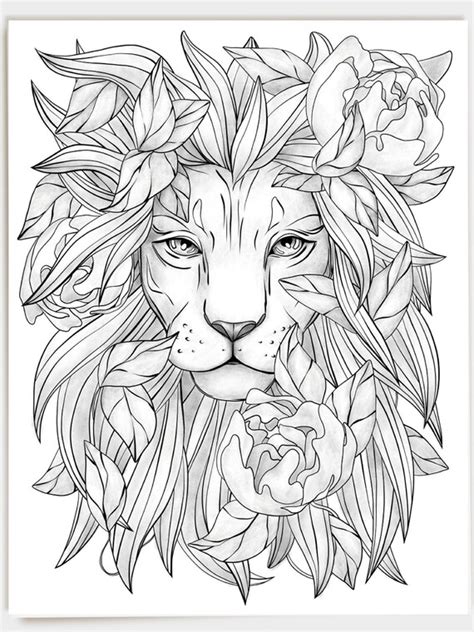 lion coloring pages printable coloring pages adult etsy