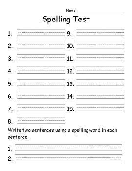 spelling test template paper  word test  word test