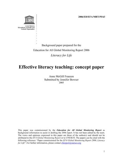 effective literacy teaching concept paper