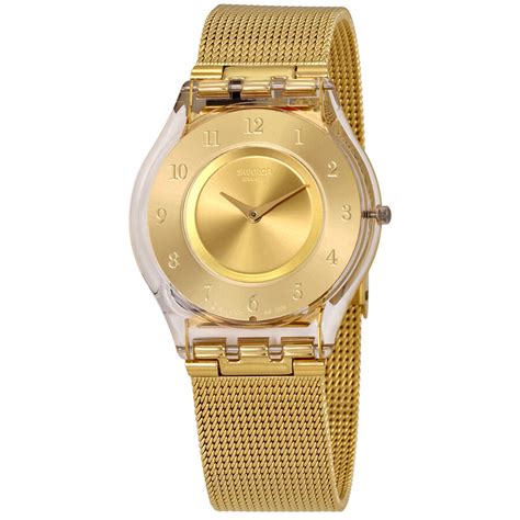 Swatch Generosity Gold Dial Ladies Mesh Watch Sfk355m Swatch