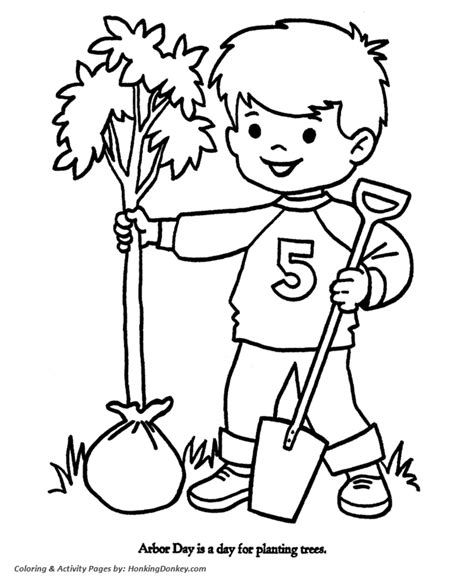 arbor day coloring pages boy planting  tree coloring pages