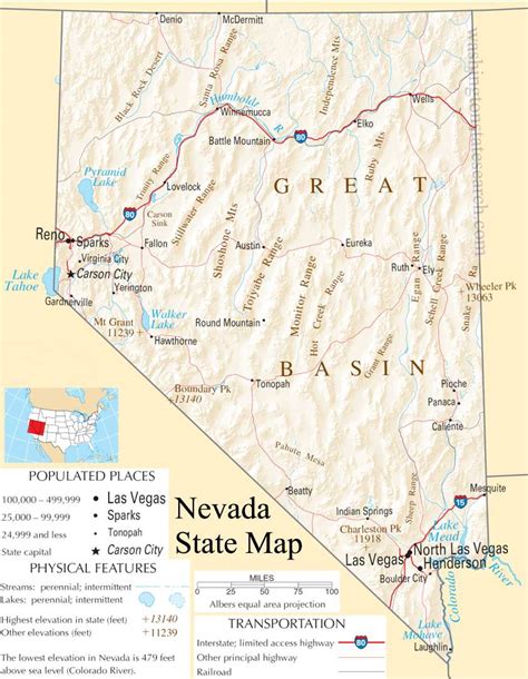 nevada state map  large detailed map  nevada state usa