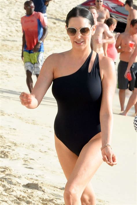 lauren silverman in black swimsuit at a beach in barbados gotceleb