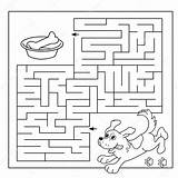 Cartoon Labyrinth Maze Vector Game Illustration Kids Coloring Education Dog Preschool Bone Stock Outline Puzzle Children Printable Mazes Games Book sketch template