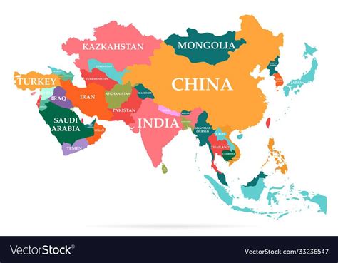 colorful map asia continent vector image  vectorstock asia map