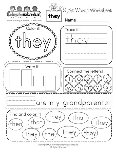 kindergarten sight words worksheets  printables  printable