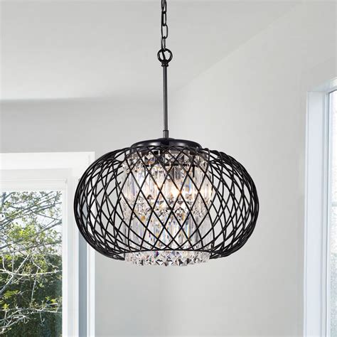light antique black  drum crystal pendant chandelier ceiling fixture edvivi lighting