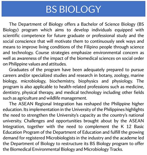 The Bs Biology Program Department Of Biology Up Manila Cas