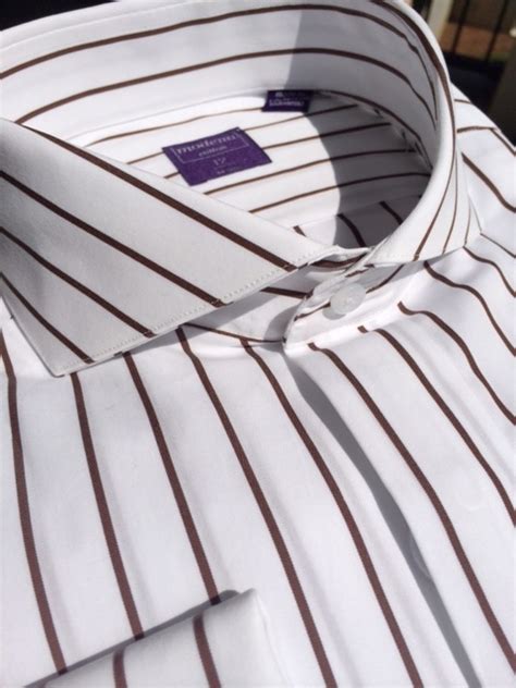 white brown stripe cutaway collar dress shirt