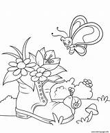 Coloring Pages Flowers Kleurplaat Shoe Butterfly Lente Snail Tuin Vlinder Spring Sommerfugl Fargelegge Vår Old Bilde Printable Shoes Hagen Blossoming sketch template