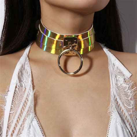 pu leather choker necklace women collares fashion jewelry metal circle punk chokers initial