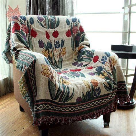 american country style cotton sofa towel floral jacquard blanket slip resistant vintage sofa