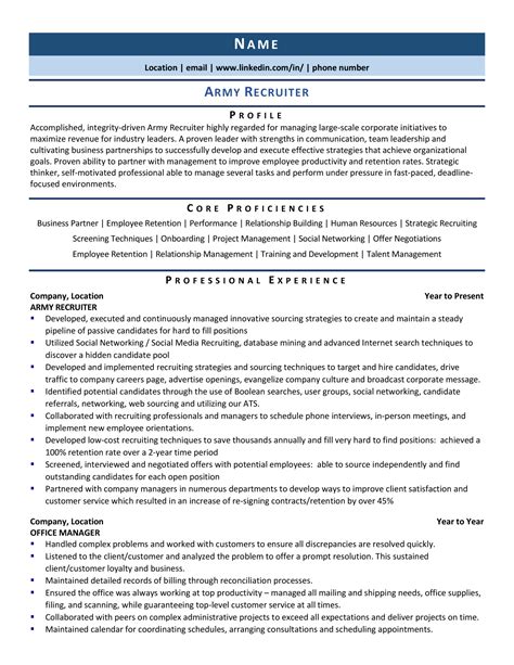 army recruiter resume  template   zipjob