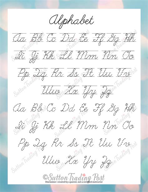 cursive alphabet worksheet digital  etsy uk