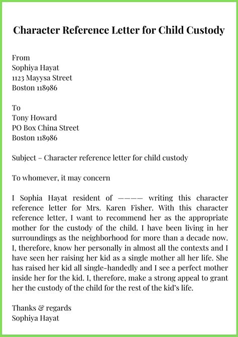 sample character reference letter  court child custody