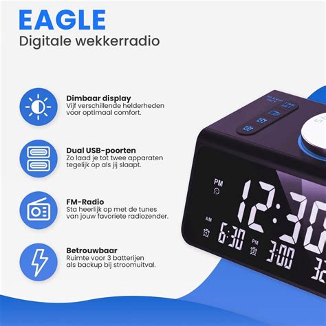 eagle wekkerradio digitale wekker met dimbaar display temperatuur en dual usb bolcom