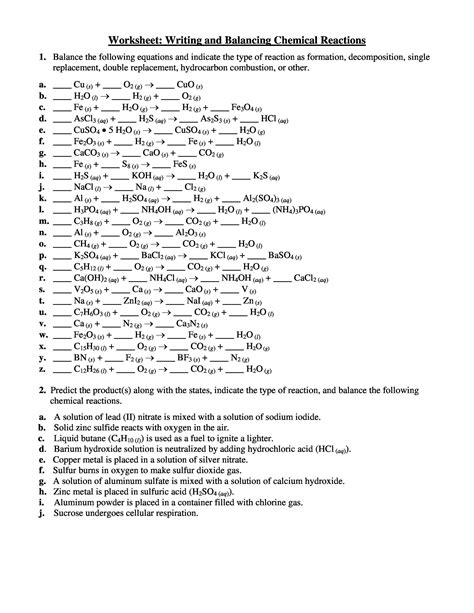 balancing chemical equations worksheet   answer key worksheet template
