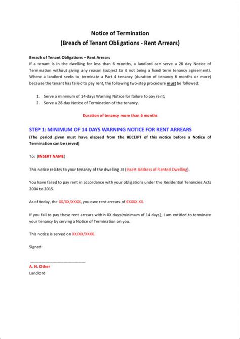 sample tenancy termination letter templates   ms word