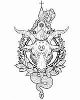 Satanic Occult Linework Goat Brave Anyone sketch template