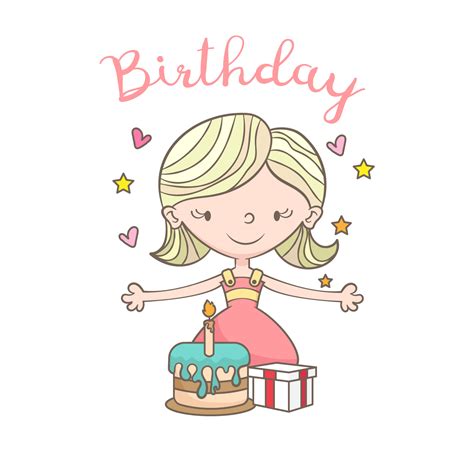 birthday card  cute girl   vectors clipart graphics