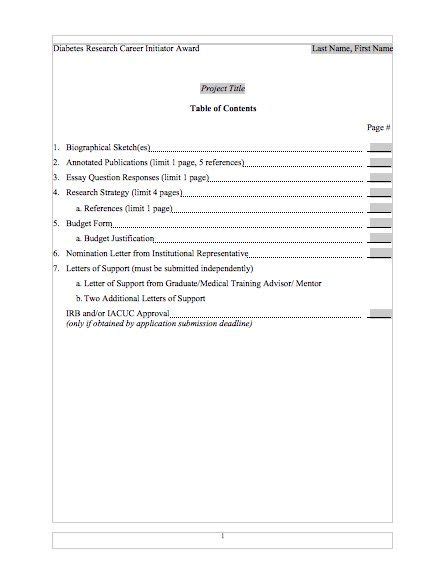 table  contents template word  table  contents  table