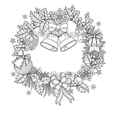 christmas wreath adult coloring page christmas coloring etsy