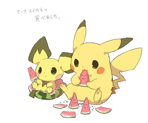 pikachu and picchu eating watermelon together cute pinterest pikachu by and kawaii