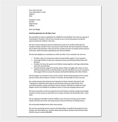funding request letter sample templates