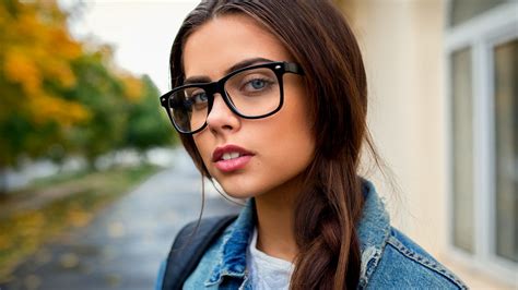 wallpaper brunette women with glasses jean jacket