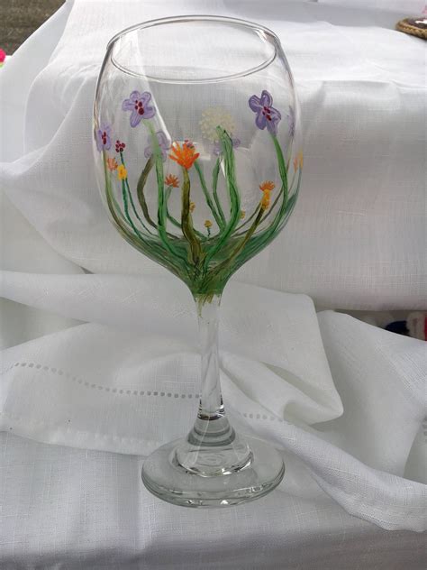 Hand Painted Wildflower Wine Glass Listing