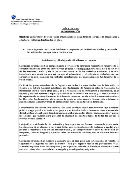 GuÍa1 Tipos De ArgumentaciÓn Pdf Tolerancia Nación