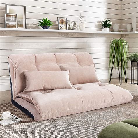 Sofa Cum Beds Foldable Mattress Futon Couch Bed With 2 Pillows Pink