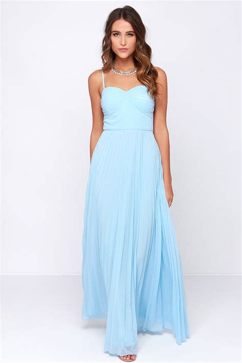 Light Blue Dress Maxi Dress Strapless Dress Pleated