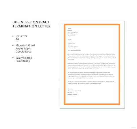 business contract termination letter template  microsoft word