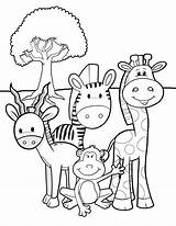 Safari Friends Coloring Pages Animals Kids Animal Printable Jungle Color Colouring Printables Template Print Elephant Animales Book Girls African Cute sketch template