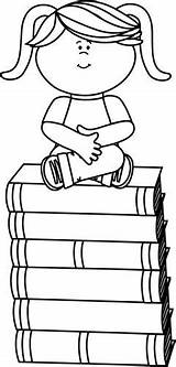 Books Clipart Sitting Girl Stack Book Clip Outline Girls Pages Reading Printable Tall Graphics Coloring Children Cliparts Kids Library School sketch template