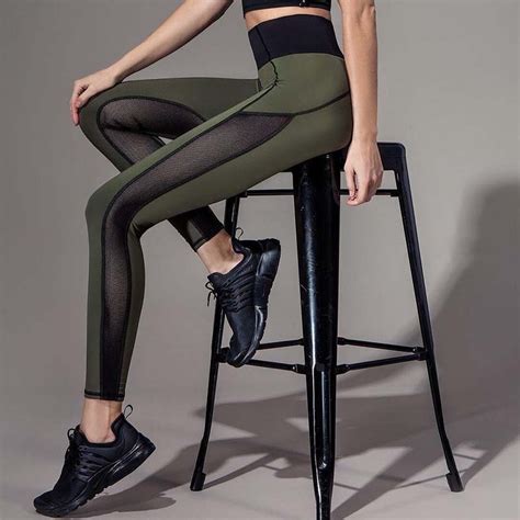 Sexy Mesh Patchwork Sports Leggings Women Fitness Clothing Green Gym