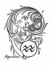 Aquarius Sign Vector Horoscope Zodiac Astrology Coloring Beautiful Girl sketch template