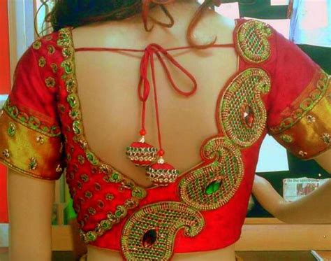 latest  trend   neck blouse designs  beads  saree