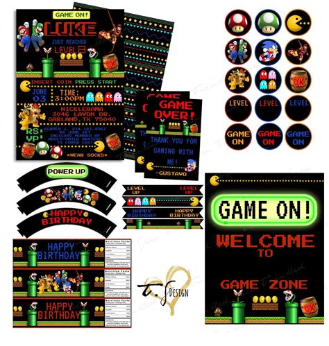 video game party invitation printables etsy video game party