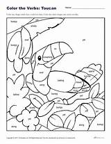 Verbs Color Worksheet Toucan 2nd Grade Activity Printable Print Click sketch template