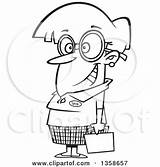 Cartoon Woman Nerdy Glasses Holding Illustration Big Toonaday Briefcase Royalty Clipart Lineart Outline Vector 2021 sketch template