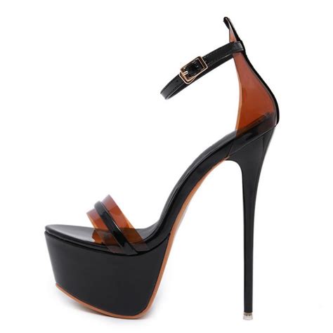 black patent stage platforms super high stiletto heels sandals