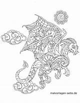 Mandala Dragon Drachen Drache Coloring Mosaik Malvorlagen Malvorlage Animal Animals Mosaic sketch template