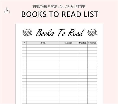 books  read list book reading tracker printable book etsy