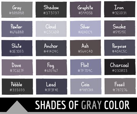 shades  gray color names hex rgb cmyk codes color meanings