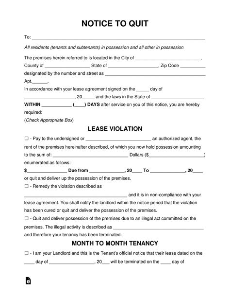 eviction notice  landlord  tenant template