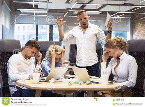 Angry Boss Yelling To Employees Stock Image Image Of