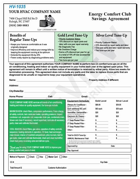 printable hvac maintenance contract template
